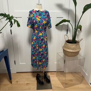 Vintage Vibrant Floral Midi Dress